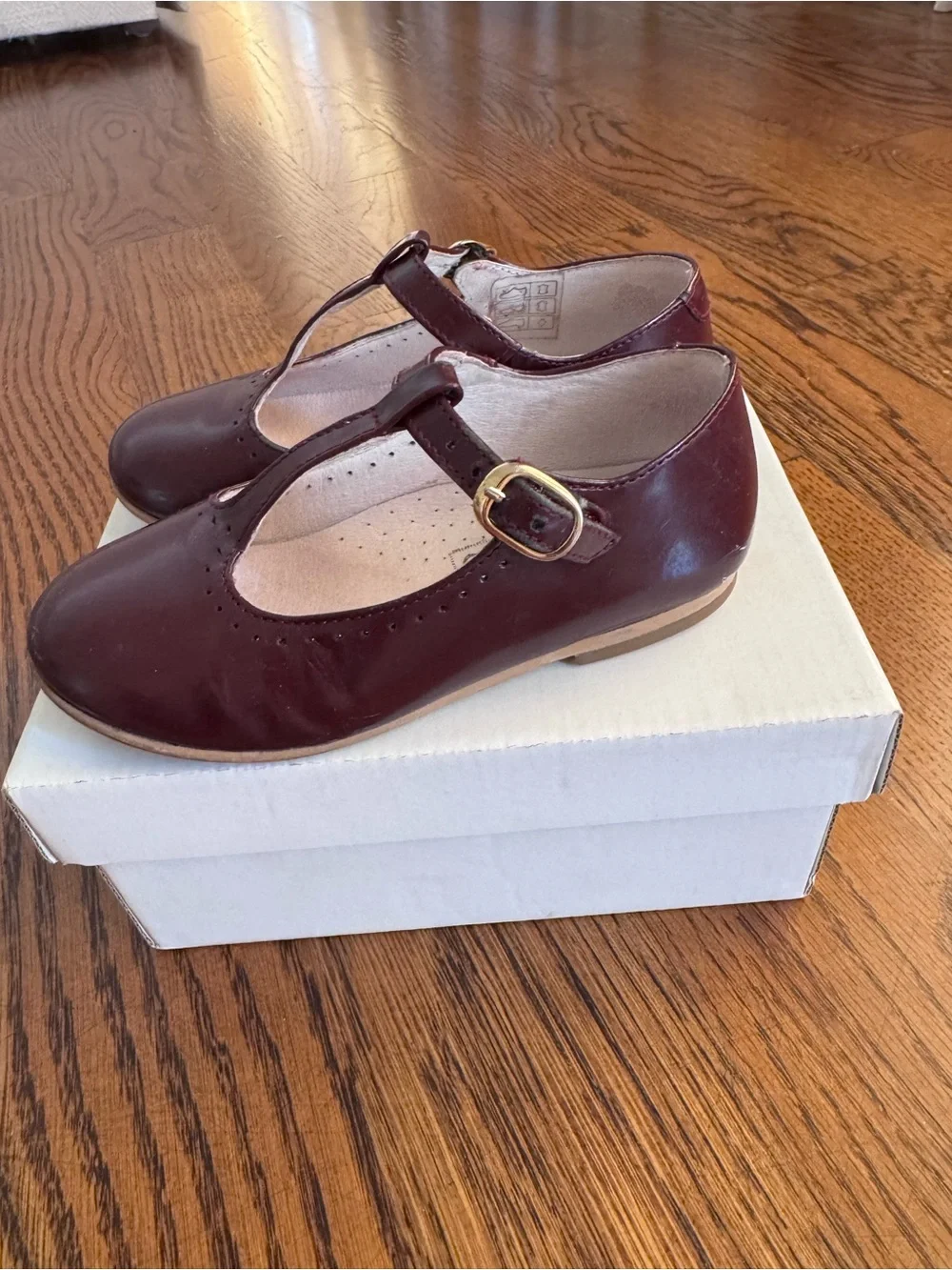 British Girls T-Strap Dress Shoes in Burgundy Merlot 24 8 🇬🇧